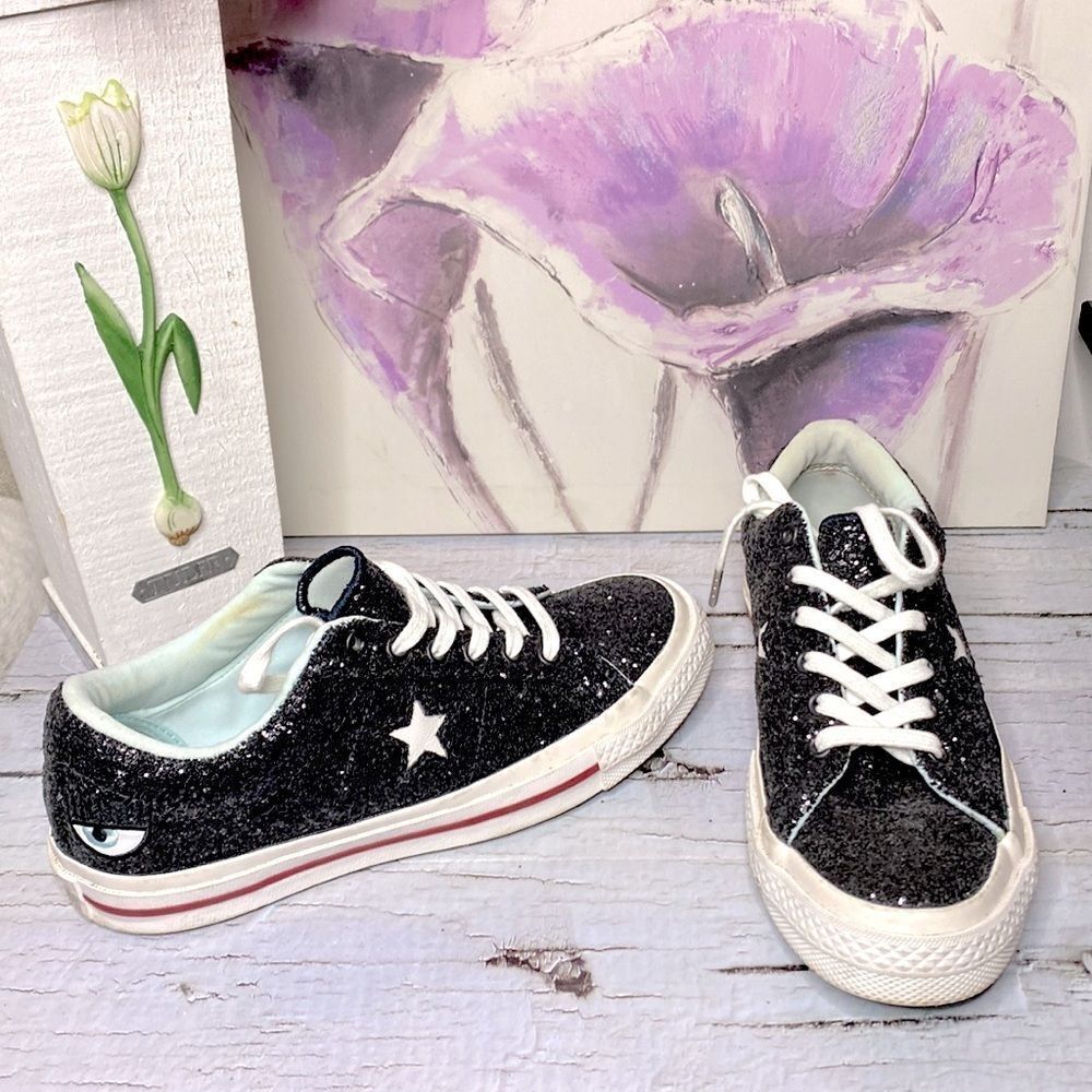 🌷 Converse🌷 All Star Lift Platform Glitter Shoes Black